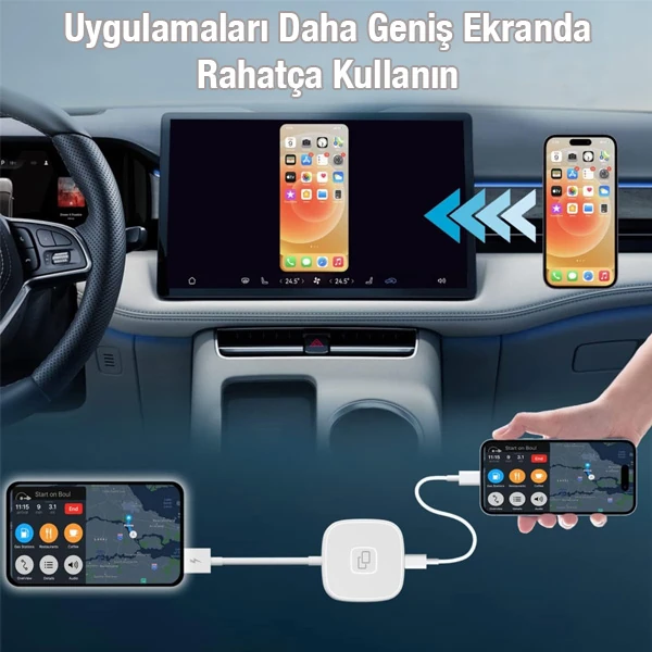 Apple iPhone USB+Lightning Carplay Mirror Adaptör Çevirici -Youtube Netflix Tiktok Video Yansıtıcı-(1903)