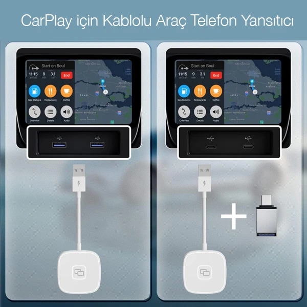 Apple iPhone USB+Lightning Carplay Mirror Adaptör Çevirici -Youtube Netflix Tiktok Video Yansıtıcı-(1903)