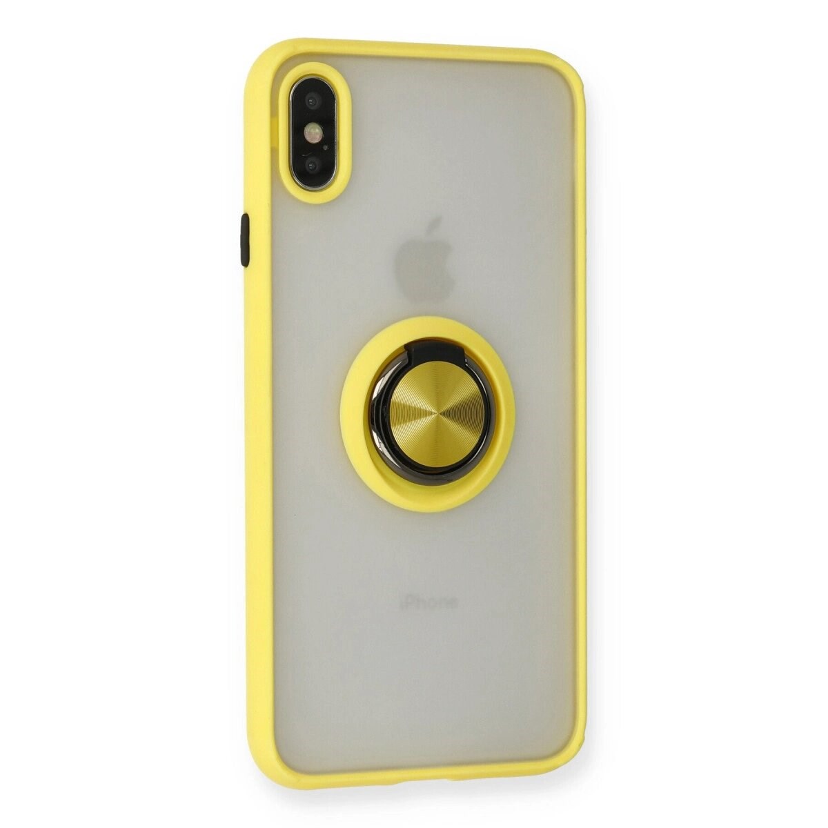 Apple İphone X Kılıf Montreal Yüzüklü Silikon Kapak - Sarı