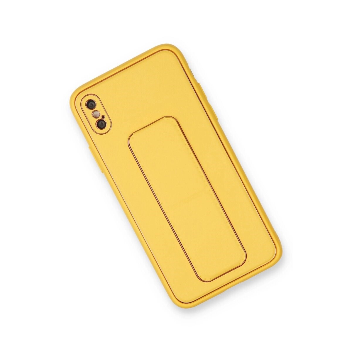 Apple İphone Xs Max Kılıf Coco Deri Standlı Kapak - Sarı