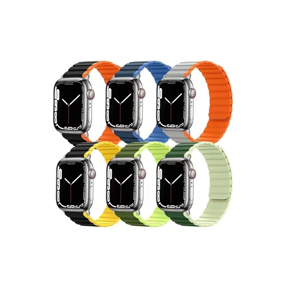 Apple Watch 42mm Mo-wb1 Çift Renk Mıknatıslı Silikon Kordon (saat Değildir) - Siyah-turuncu