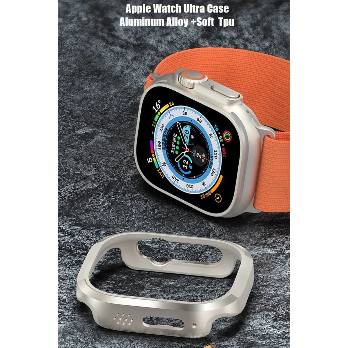 Apple Watch Ultra 49mm Mo-wt3 Alüminyum Camlı Kasa Ekran Koruyucu - Gold