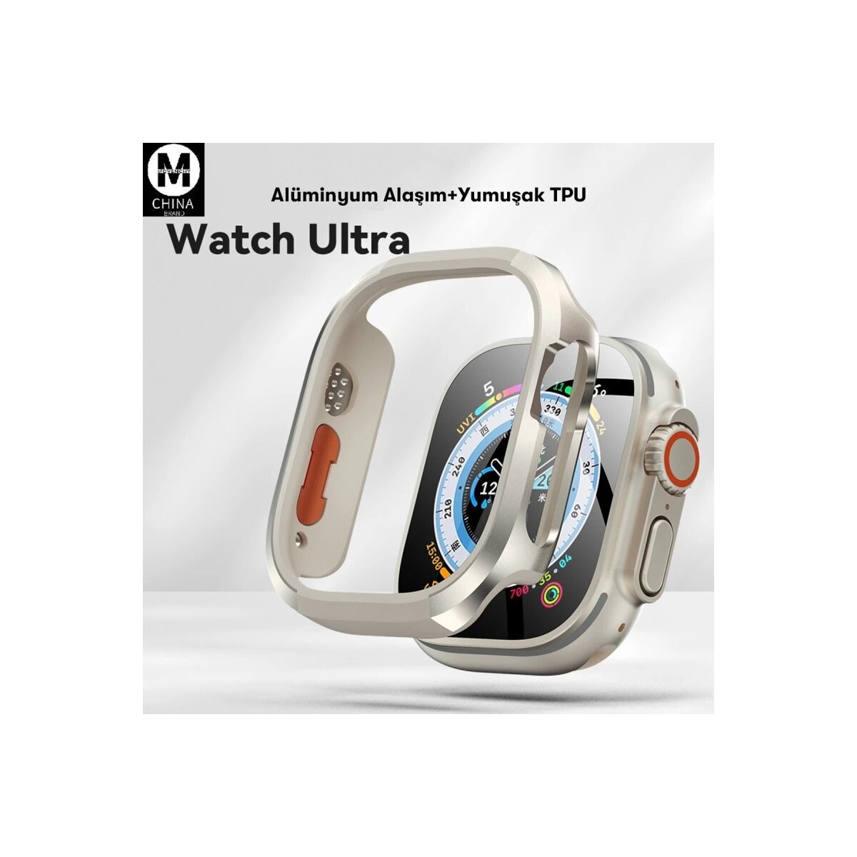 Apple Watch Ultra 49mm Mo-wt3 Alüminyum Camlı Kasa Ekran Koruyucu - Gold