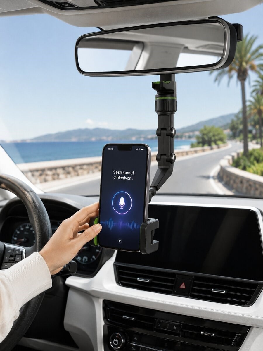 Araç İçi Telefon Standı Dikiz Aynasına Takılan Ayarlanabilir Telefon Tutucu