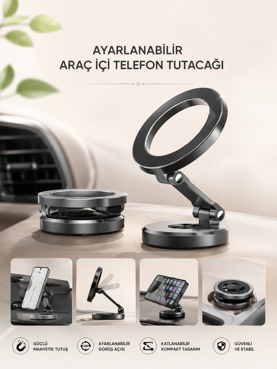 Araç İçi Telefon Tutacağı Manyetik Tasarım Ayarlanabilir