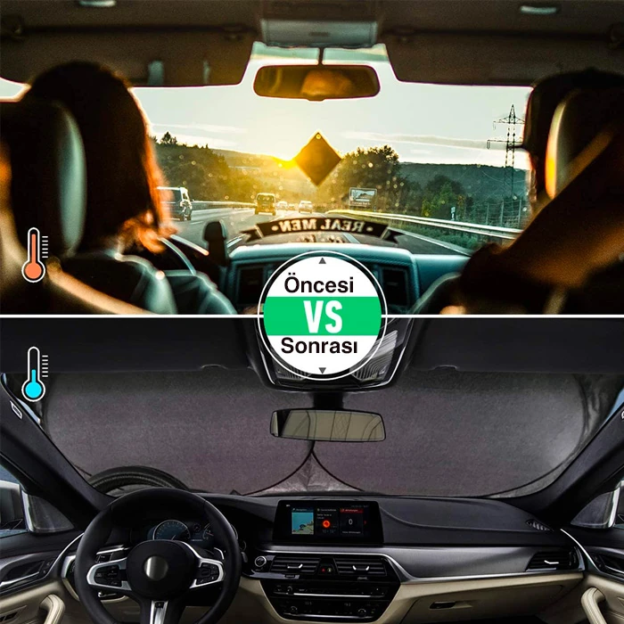 Araç Oto Ön Cam Çift Daireli Gümüş Kaplama Güneş Kalkanı Branda-(1903)