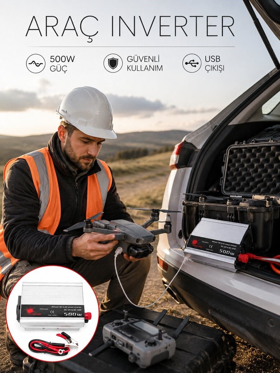 Araçtan Ev Tipi Priz 500W Kullanımı İnvertör