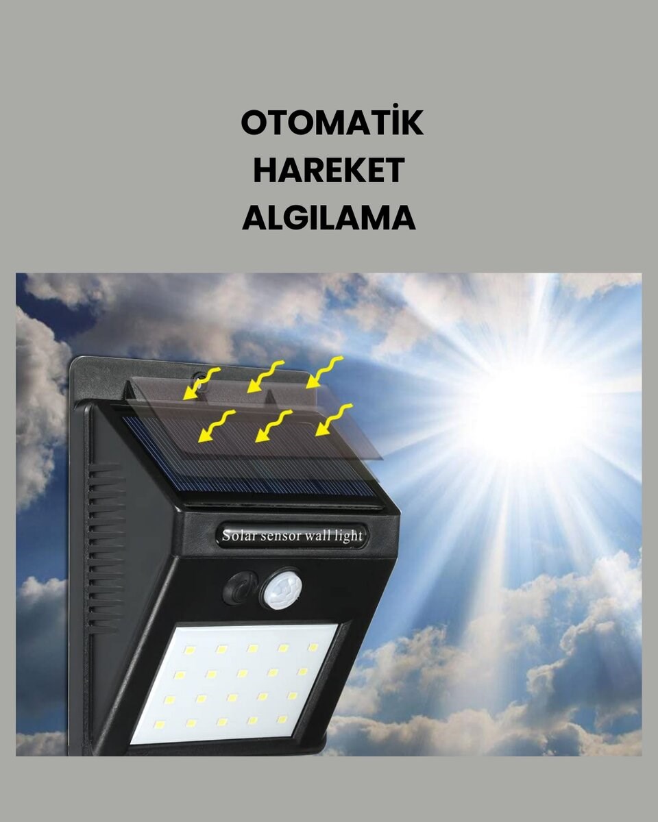 Bahçe ve Veranda İçin Güneş Paneli ile Otomatik Şarj Olan LED Duvar Lambası