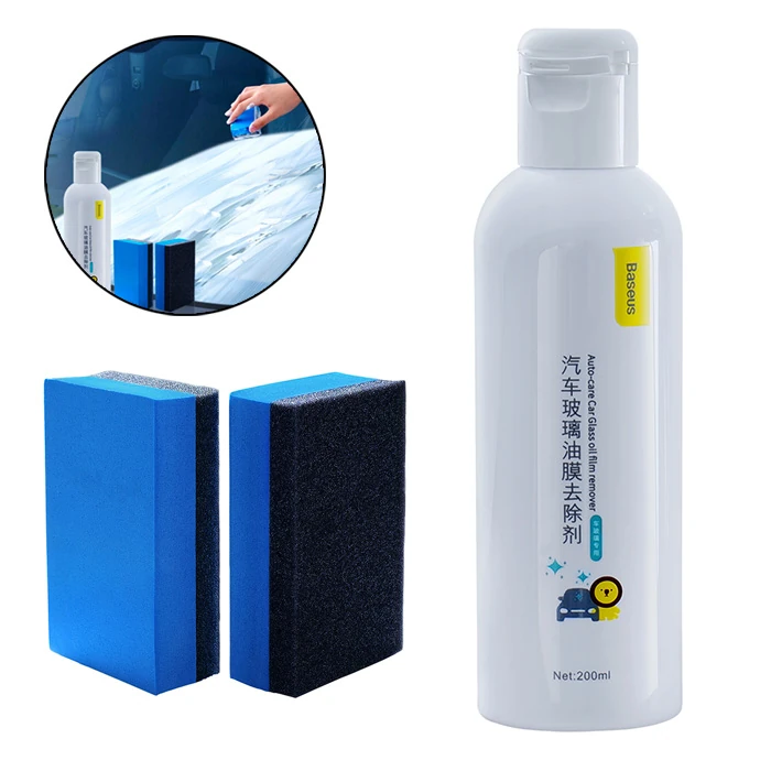 Baseus Araç Bakım Ön Cam Temizliği 200ml Yağ Çözücü ve Parlatıcı Sprey ve Sünger Oto Bakım Seti-(1903)