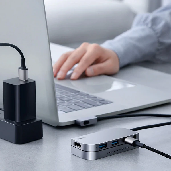 BASEUS Bending Angle No.7 Çok fonksiyonlu 6 Port Type-C Hub (CAHUB-CWJ0G)-(1903)