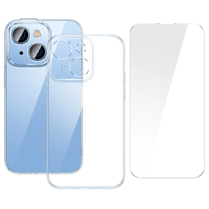 Baseus Crystal iPhone 14 Plus 6.7 Ultra-Thin Silikon Kılıf + Tempered Ekran Koruyucu Set-(1903)