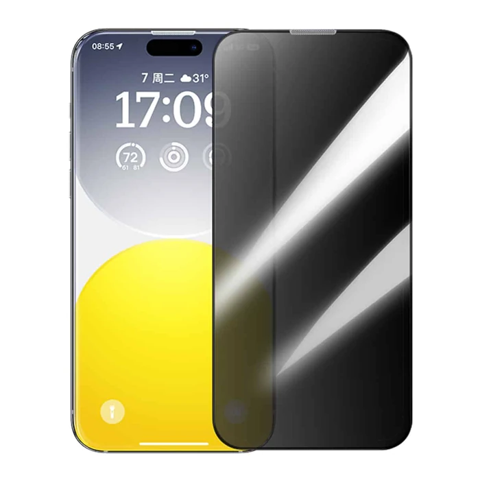 Baseus Crystal iPhone 15 Pro Max Privacy Full Koruma Tempered Cam Ekran Koruyucu-(1903)