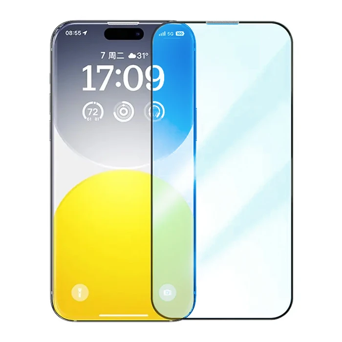 Baseus Crystalline iPhone 15 Pro Full Koruma Anti Mavi Işık Tempered Cam Ekran Koruyucu-(1903)