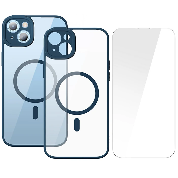 Baseus Frame Series iPhone 14 6.1 Kamera Koruyuculu Magsafe Kılıf + Tempered Ekran Koruyucu Set-(1903)
