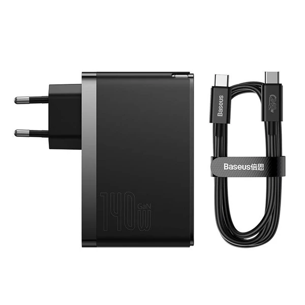 Baseus GaN5 Pro 140W Fast Charger 2 Type-C+1 USB PD Ultra Hızlı Şarj Aleti+Baseus Şarj Kablosu-(1903)
