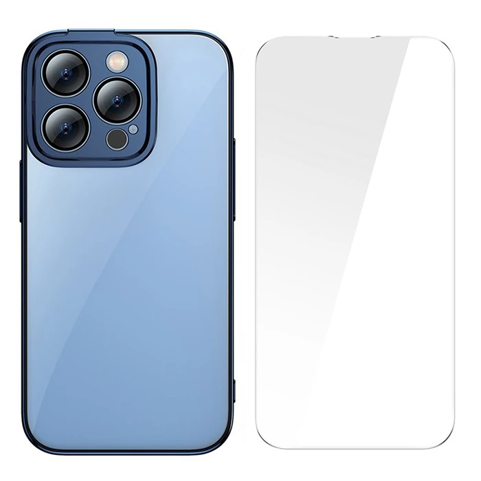 Baseus Glitter iPhone 14 Pro 6.1 Renkli Kenar Silikon Kılıf + Tempered Ekran Koruyucu Set-(1903)