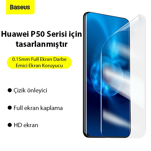 BASEUS Huawei P50 0.15mm Full Darbe Emici Ekran Koruyucu 2 Adet Set-(1903)
