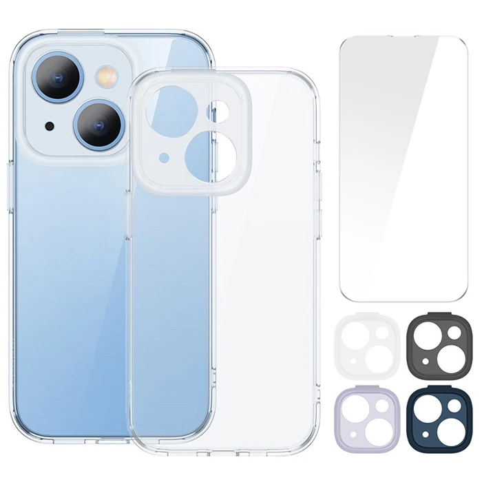 Baseus Illusion Series iPhone 14 Plus 6.7 Silikon Kılıf + Tempered Ekran Koruyucu + 4x Kamera Koruyu-(1903)
