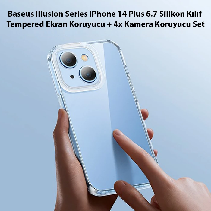 Baseus Illusion Series iPhone 14 Plus 6.7 Silikon Kılıf + Tempered Ekran Koruyucu + 4x Kamera Koruyu-(1903)