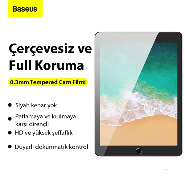 Baseus iPad 9.7 2018 / 2017 / Pro 9.7 / Air 2 / Air Tempered Cam Ekran Koruyucu-(1903)