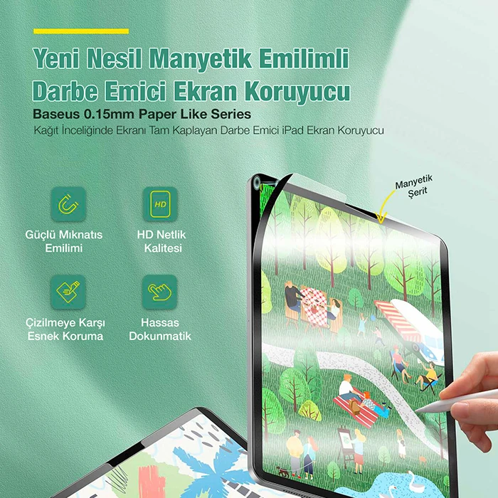 Baseus iPad 9.7inç  Manyetik Kenarlı Mıknatıslı Ekran Koruyucu iPad 9.7 2018 / 2017 / Pro 9.7 / Air-(1903)