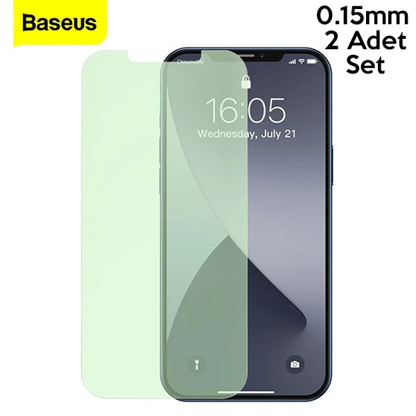 BASEUS İPhone 12 Mini 0.15mm Full Tempered Cam Ekran Koruyucu 2Set Anti-Bluelight-(1903)