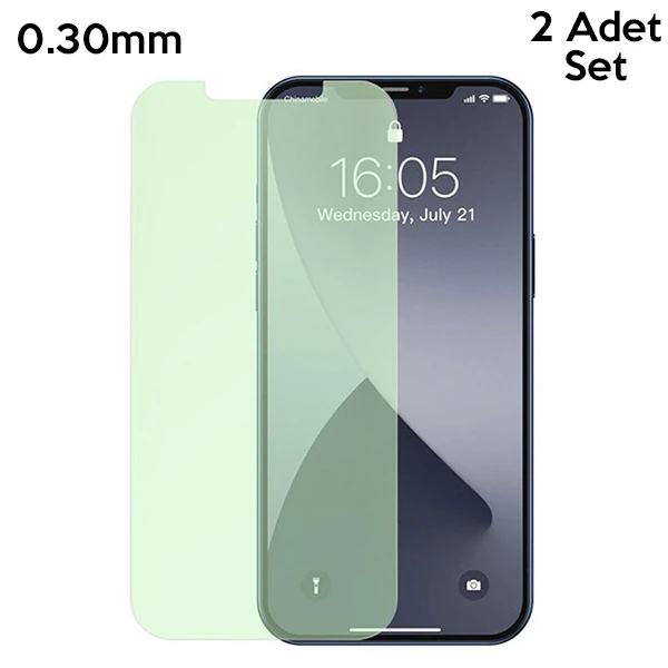 BASEUS İPhone 12 Mini 0.30mm Full Tempered Cam Ekran Koruyucu 2Set Anti-Bluelight-(1903)
