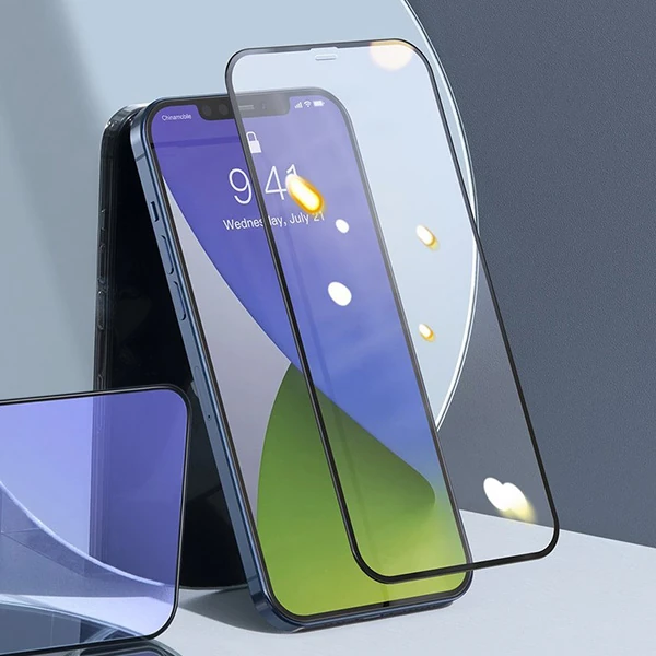 Baseus İPhone 12 Pro Max 6.7 0.3MM Full Anti Blue Light Tempered Cam Ekran Koruyucu 2Adet Set-(1903)