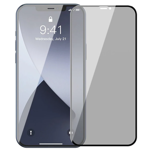 Baseus İPhone 12 Pro Max 6.7 023mm Anti Spy Çerçeveli Tempered Cam Ekran Koruyucu 2 Adet Set-(1903)