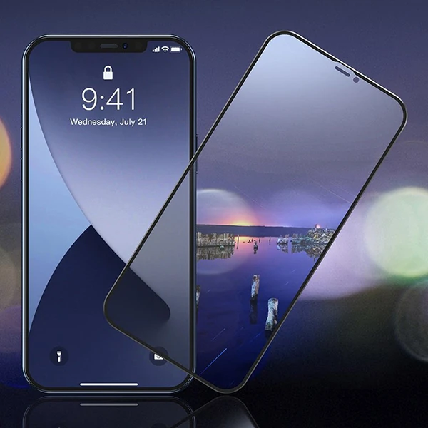 Baseus İPhone 12/12 Pro 6.1 023mm Anti Spy Çerçeveli Tempered Cam Ekran Koruyucu 2 Adet Set-(1903)