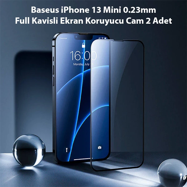 Baseus iPhone 13 Mini 0.23mm Full Kavisli Ekran Koruyucu Cam 2 Adet-(1903)