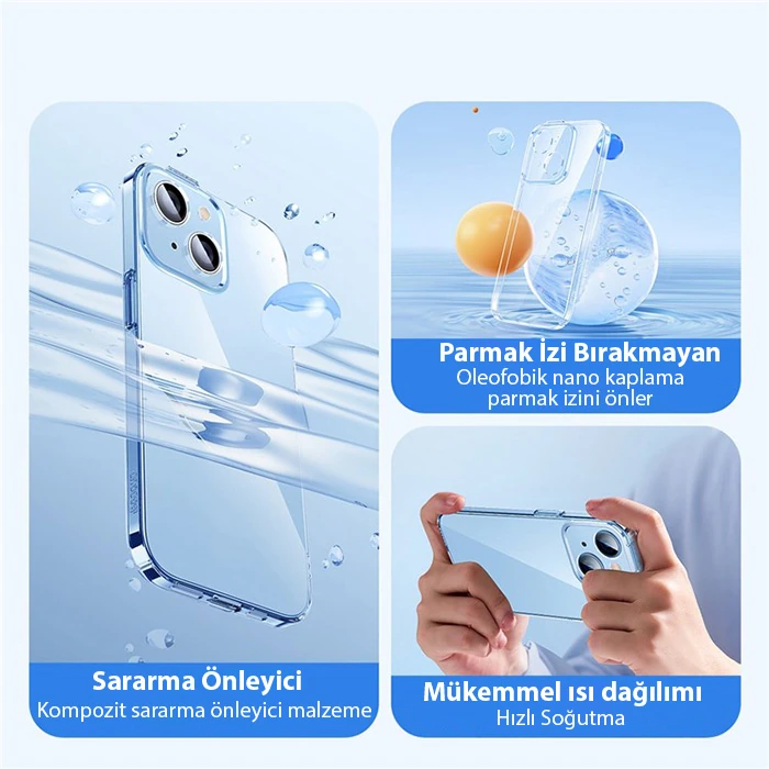 Baseus iPhone 15 Crystal Serisi Silikon Kılıf + Tempered Ekran Koruyucu Set-(1903)