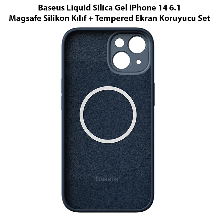 Baseus Liquid Silica Gel iPhone 14 6.1 Magsafe Silikon Kılıf + Tempered Ekran Koruyucu Set-(1903)