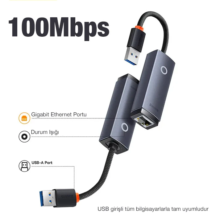 Baseus Lite Series 100Mbps USB to RJ45 Ethernet LAN Port Adaptör-(1903)