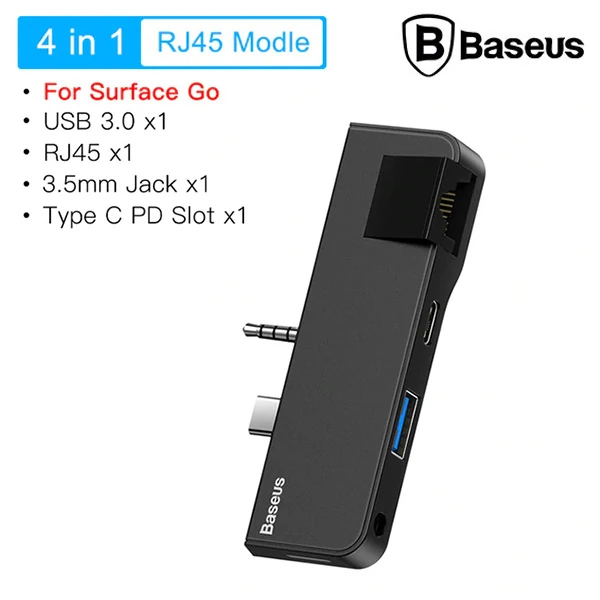 Baseus Multifunctional HUB Surface Go(Type-C+Audio to RJ45+USB3.0+Type-C(data)+Audio)-(1903)
