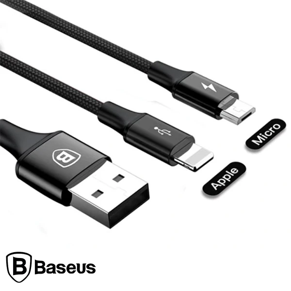 Baseus Rapid Series 2in1 İphone+ Micro Usb 3.0A Usb Kablo Şarj 120cm-(1903)