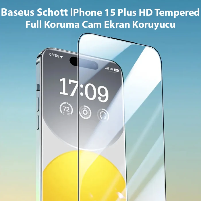 Baseus Schott iPhone 15 Plus HD Tempered Full Koruma Cam Ekran Koruyucu-(1903)