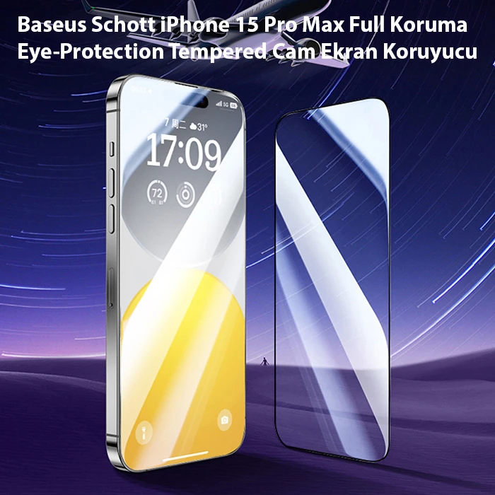Baseus Schott iPhone 15 Pro Max Full Koruma Eye-Protection Tempered Cam Ekran Koruyucu-(1903)