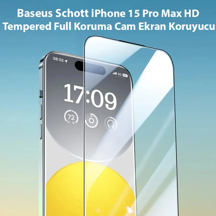 Baseus Schott iPhone 15 Pro Max HD Tempered Full Koruma Cam Ekran Koruyucu-(1903)