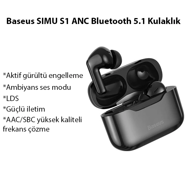 Baseus SIMU S1 ANC TWS Bluetooth 5.1 Kulaklık DSP Gürültü Azaltma Hifi Ses-(1903)