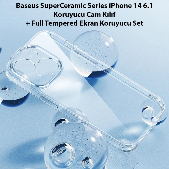 Baseus SuperCeramic Series iPhone 14 6.1 Koruyucu Cam Kılıf + Full Tempered Ekran Koruyucu Set-(1903)