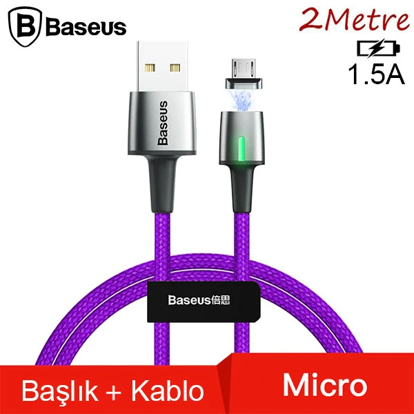Baseus Zinc Magnetic Usb Kablo Şarj Android Mikro Başlık 2Metre 1.5A-(1903)