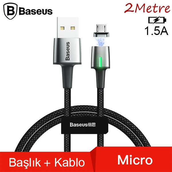 Baseus Zinc Magnetic Usb Kablo Şarj Android Mikro Başlık 2Metre 1.5A-(1903)