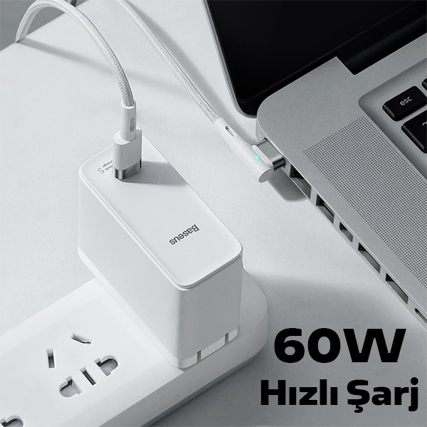 Baseus Zinc Manyetik L Uçlu 60W Macbook Hızlı Şarj Güç Kablosu 2m-(1903)