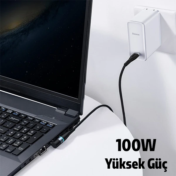 Baseus Zinc Manyetik Type-C to DC Round (55x25mm) Lenovo Laptop Şarj Kablosu 100W 2m-(1903)