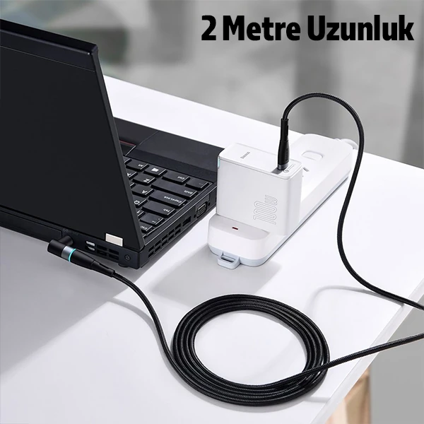 Baseus Zinc Manyetik Type-C to DC Round (79x55mm) Lenovo Laptop Şarj Kablosu 100W 2m-(1903)