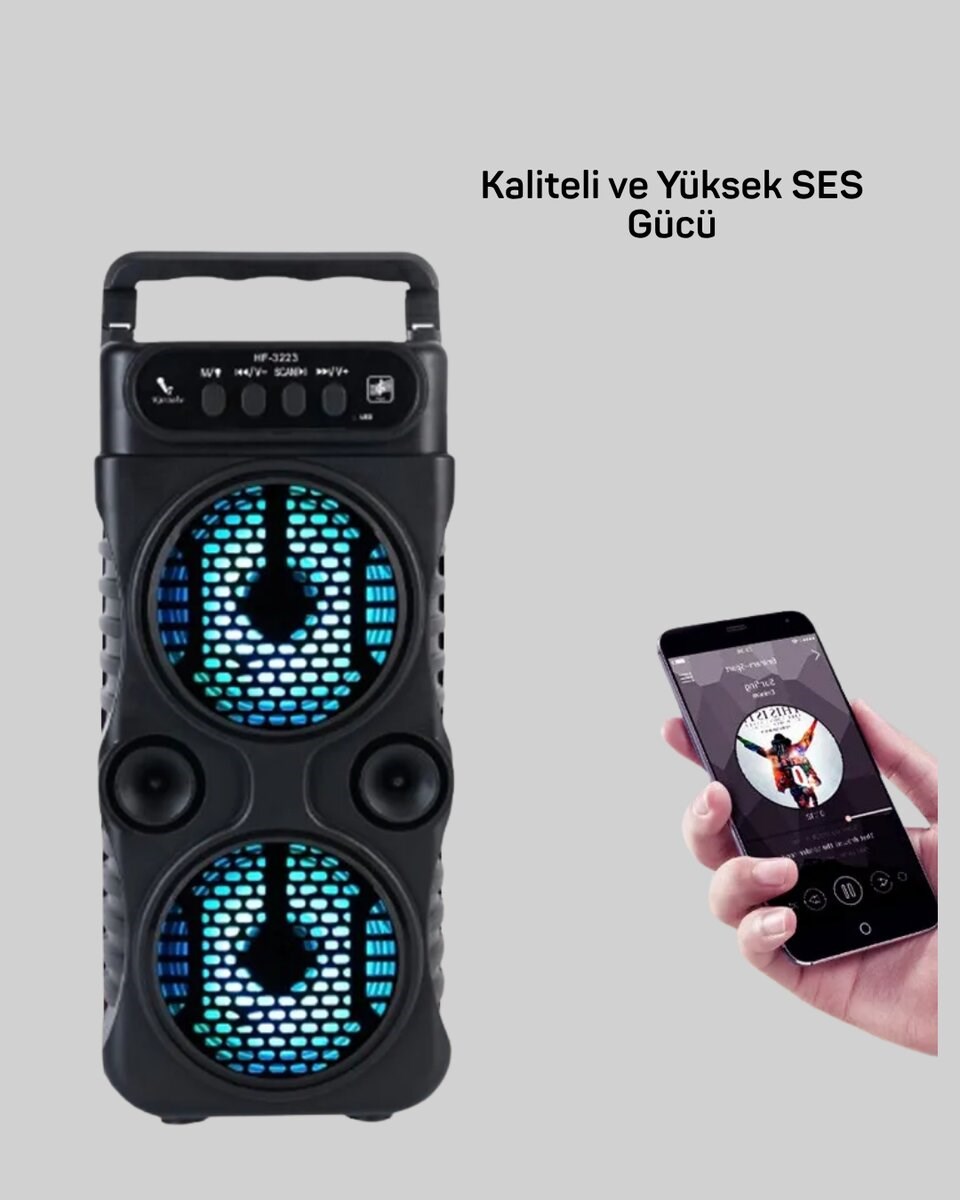 Bluetooth Bağlantılı LED Işıklı Taşınabilir Hoparlör – 1200 mAh Şarjlı, FM Radyolu