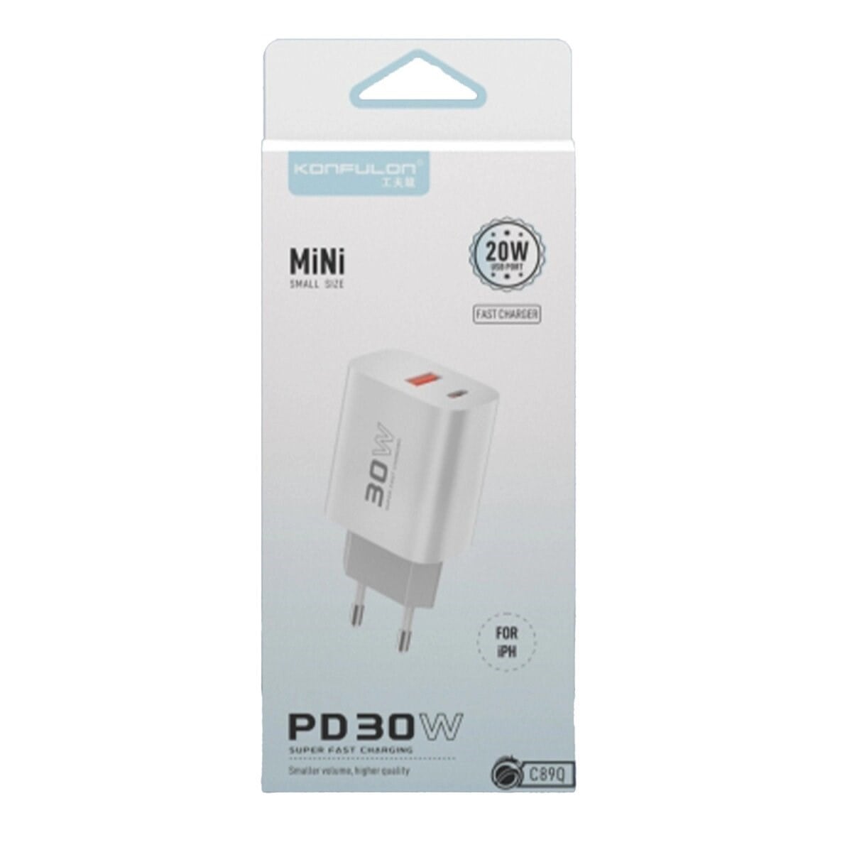 C89Q 1 Adet 30w Type-c Ve 1 Adet 22.5w Usb Çıkışlı Ekstra Dl49 1m Usb To Type-c Kablolu Pd Şarj Cihazı - Beyaz