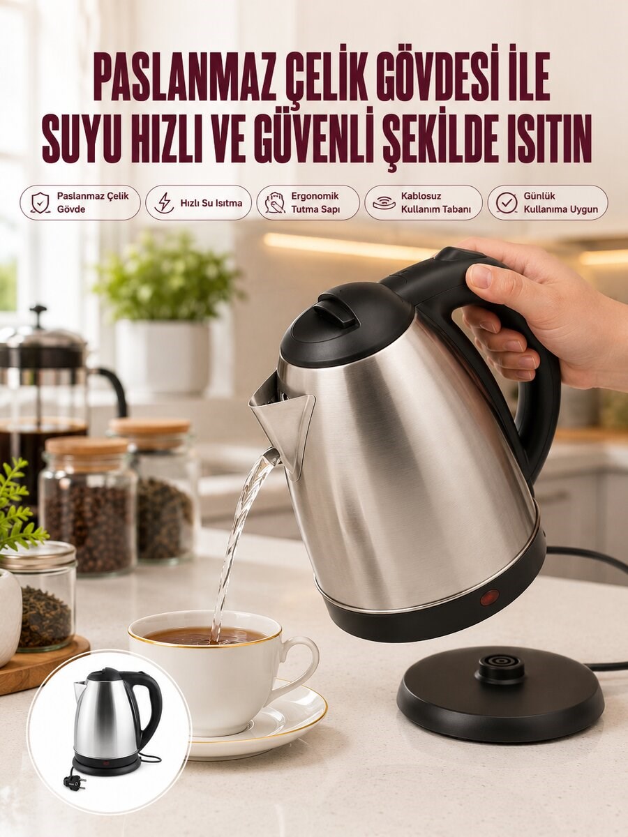 Çelik Su Isıtıcı Kettle Dayanıklı Paslanmaz Çelik Uzun Ömürlü