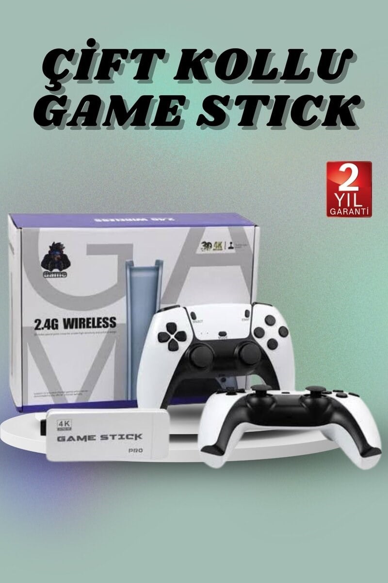 Çift Oyun Kollu 4K HD Ekran Nostaljik 20.000 Oyunlu Beyaz Game Stick